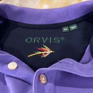 Orvis Purple Polo with Colorful Embroidered Fly Motif